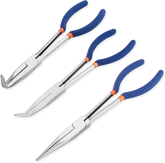 QR 50001  3-Piece 11 inch Long Reach Nose Pliers Set