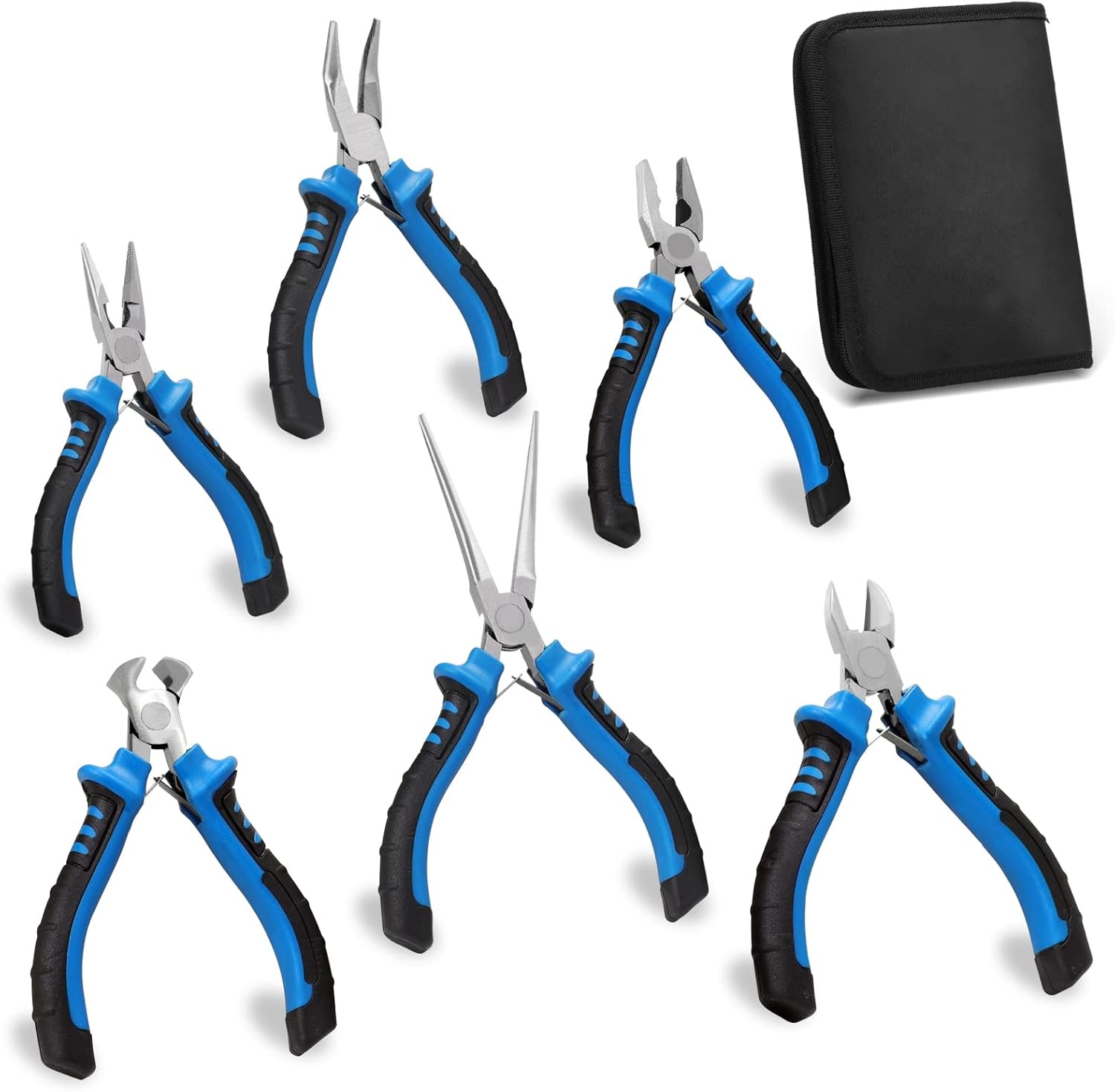QRM11001  6pcs Electronics Mini Plier Set  5 inch  Needle Nose Pliers For Jewelry Making,Long Nose Craft Pliers with Side Cutters,Mini Needle Nose Pliers 