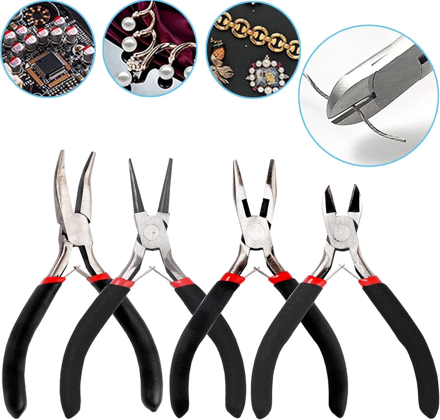 QRM11002  4 Pack Jewelry Pliers Jewelry Making Pliers Tools Kit with Needle Nose Pliers/Chain Nose Pliers, Round Nose Pliers, Bent Nose Pliers Wire Cutters