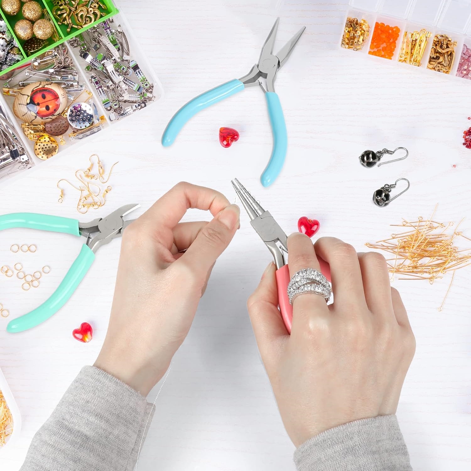 QRM11003  3 Pack Jewelry Making Tool Kit Includes Mini Needle Nose Pliers/Chain Nose Pliers, Round Nose Pliers