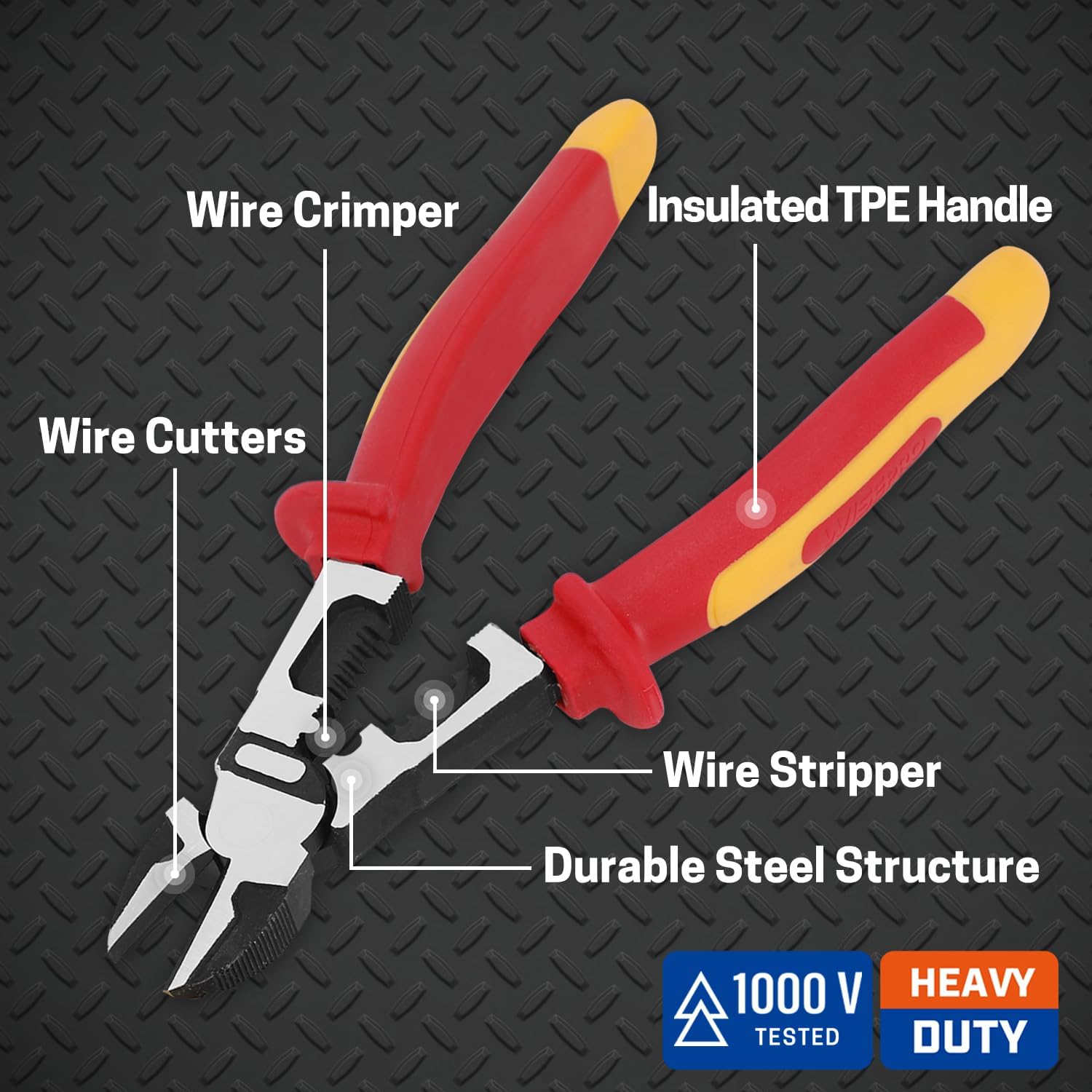QRV0004 8 Inch 1000V Insulated Diagonal Cutting Pliers, Multipurpose Insulated Side Cutters Pliers