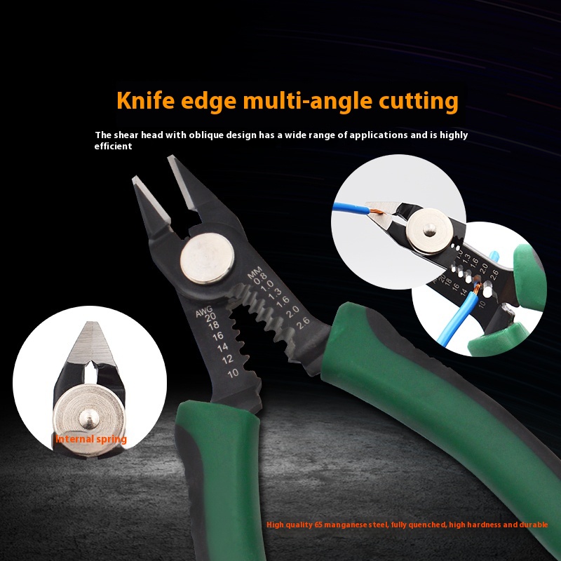 QR80002 Wire Cutters 6-Inch Flush Pliers with Supplementary Stripping, Cutting Pliers