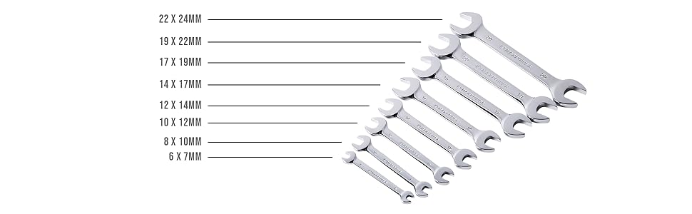 Maxpower double open-end spanner wrench set chrome vanadium durable strength angled metric
